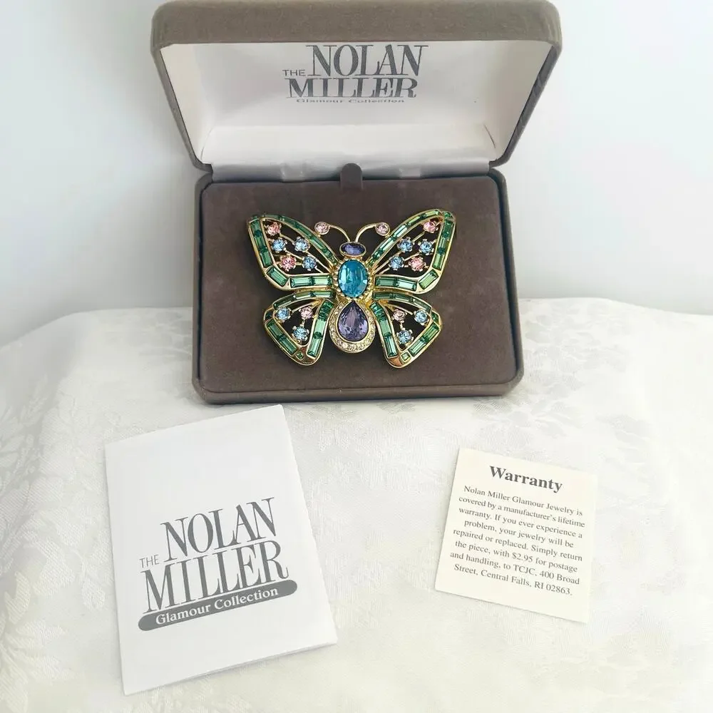 Vtg Nolan Miller Secret Garden Butterfly Crystal Brooch Pin Y2K Botanical Insect